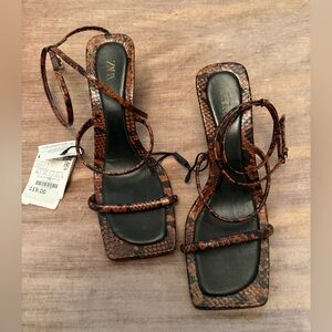Zara Snakeskin Brown Heels NWT